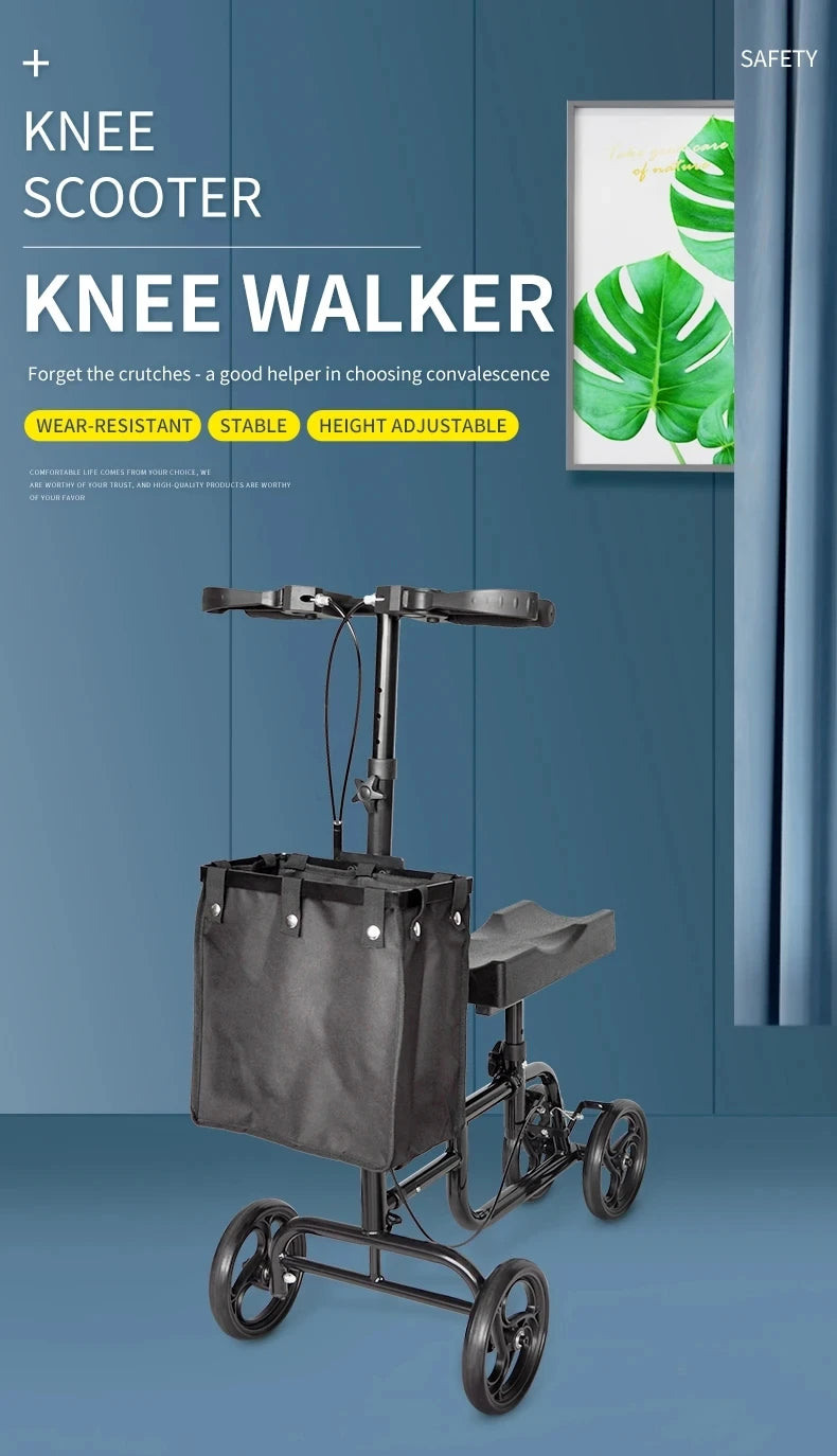 Elderly Disabled Knee Walker Foldable Seated Training Household Auxiliary Training Crutches Wheeled Trolley Four-wheeled Walker