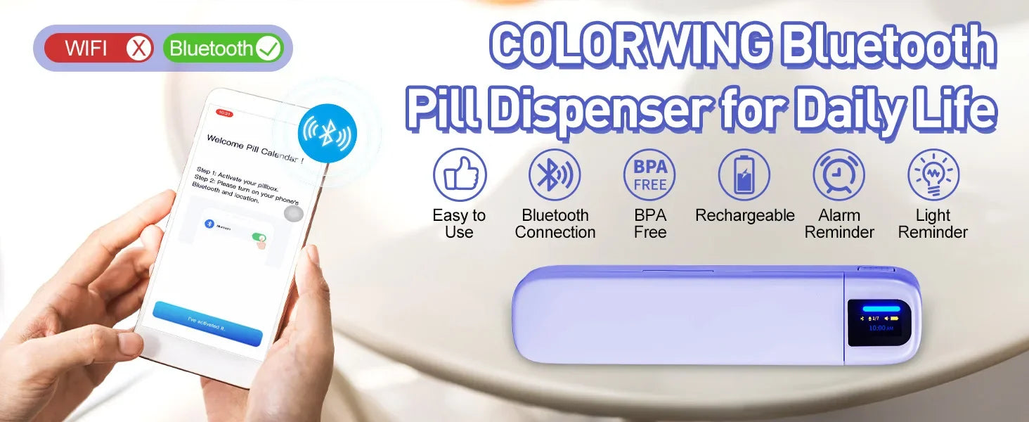 Bluetooth Connection Smart Electronic Pill Case Multi-functional Portable Timer Clock Pill Case 7 Days A Week Pill Box Dispenser