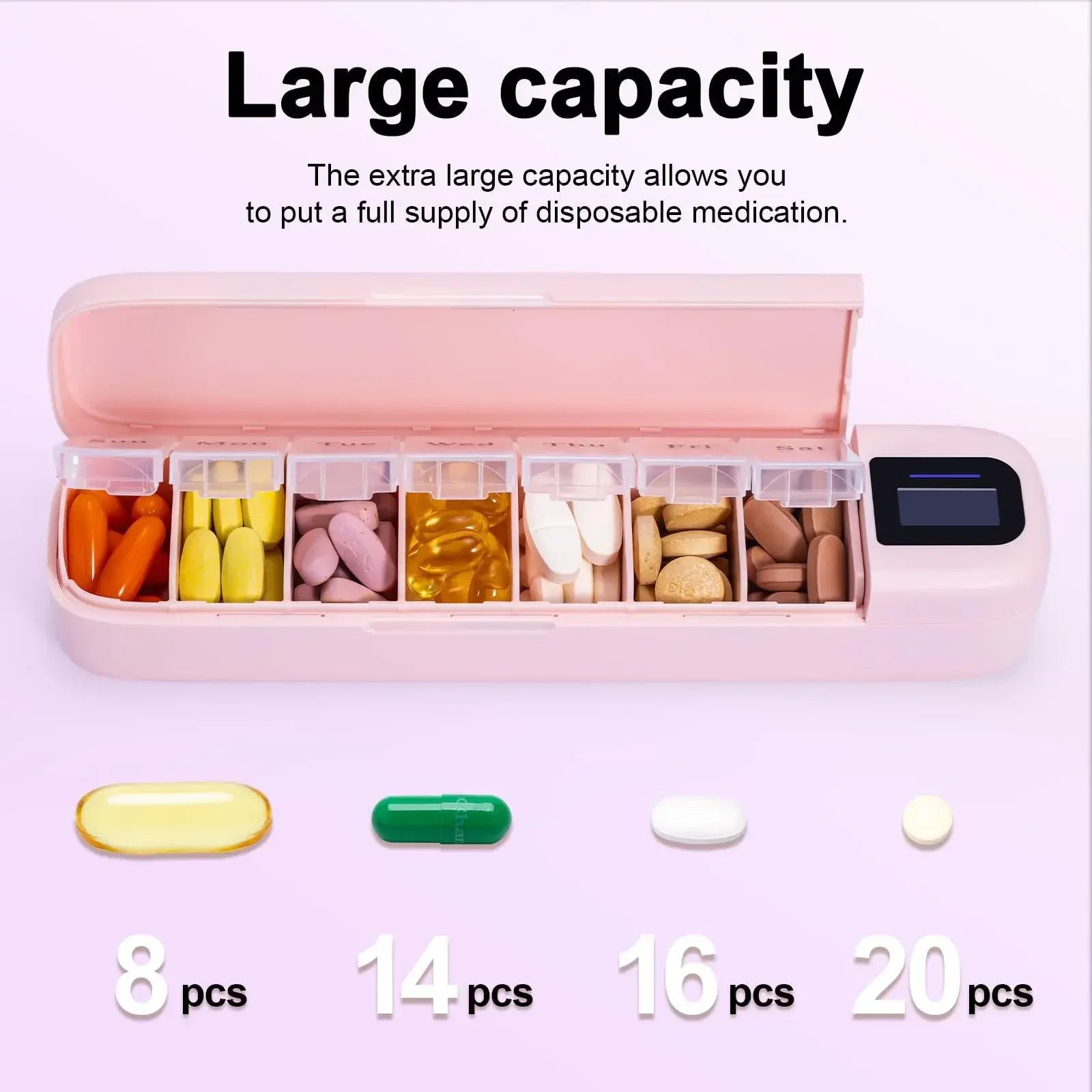 Bluetooth Connection Smart Electronic Pill Case Multi-functional Portable Timer Clock Pill Case 7 Days A Week Pill Box Dispenser