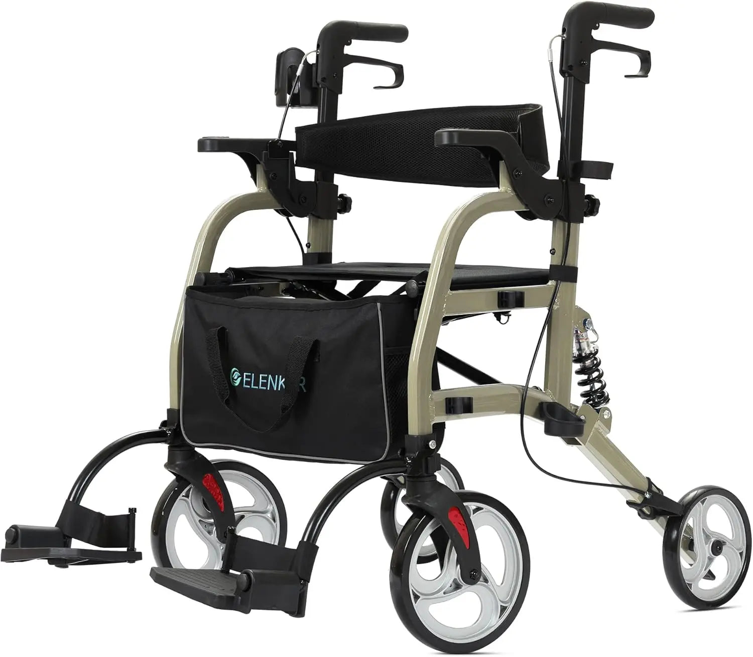 2 in 1 Rollator Walker & Transport Chair for Seniors, Folding Rolling Walker Wheelchair Combo