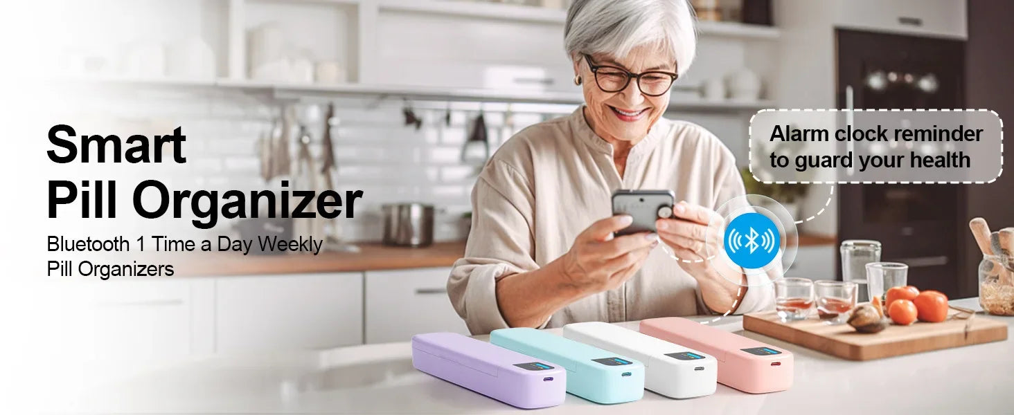 Bluetooth Connection Smart Electronic Pill Case Multi-functional Portable Timer Clock Pill Case 7 Days A Week Pill Box Dispenser