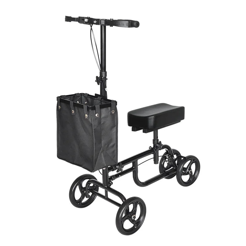Elderly Disabled Knee Walker Foldable Seated Training Household Auxiliary Training Crutches Wheeled Trolley Four-wheeled Walker