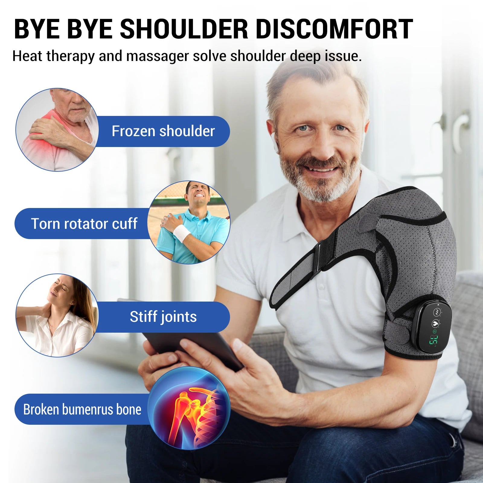 3 in 1 Vibration & Heating Shoulde Massager Blets Warmer Shoulder Hot Compress Massager Pads USB Charge
