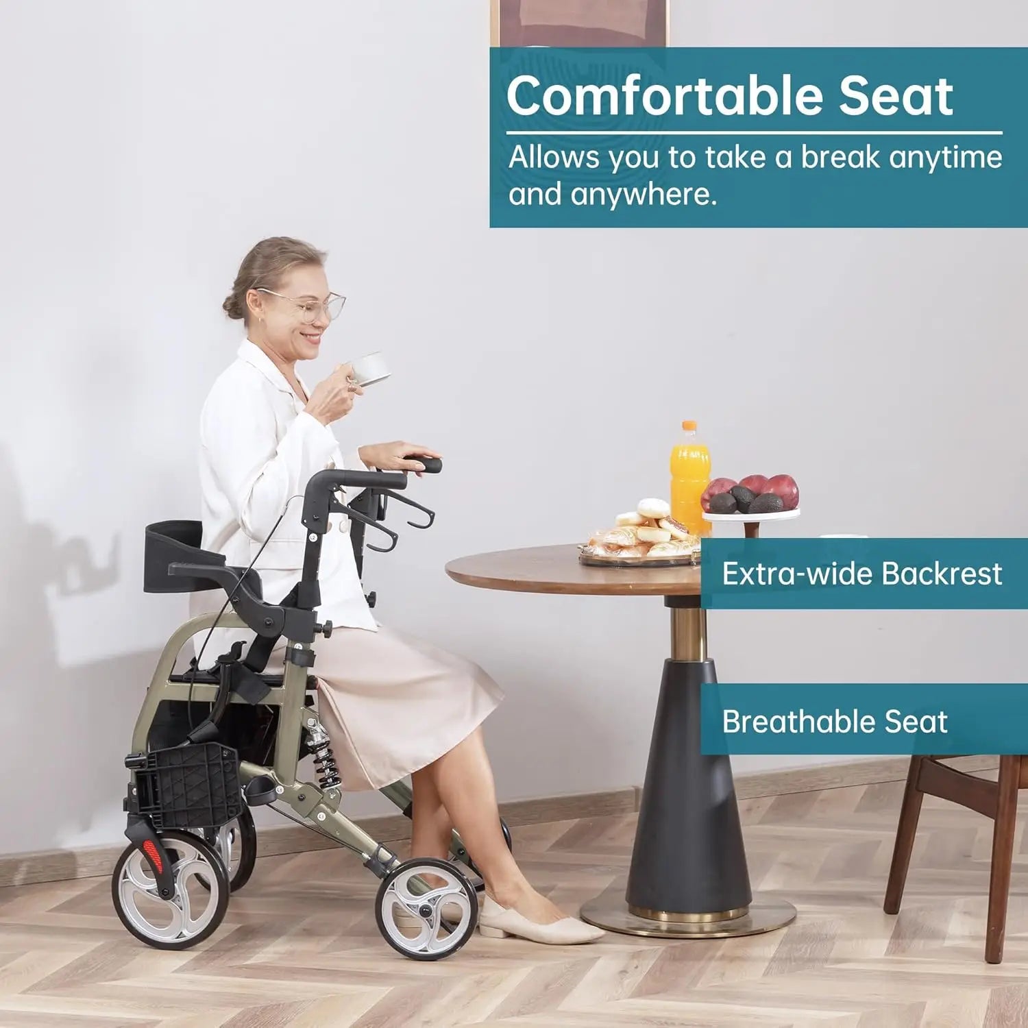 2 in 1 Rollator Walker & Transport Chair for Seniors, Folding Rolling Walker Wheelchair Combo