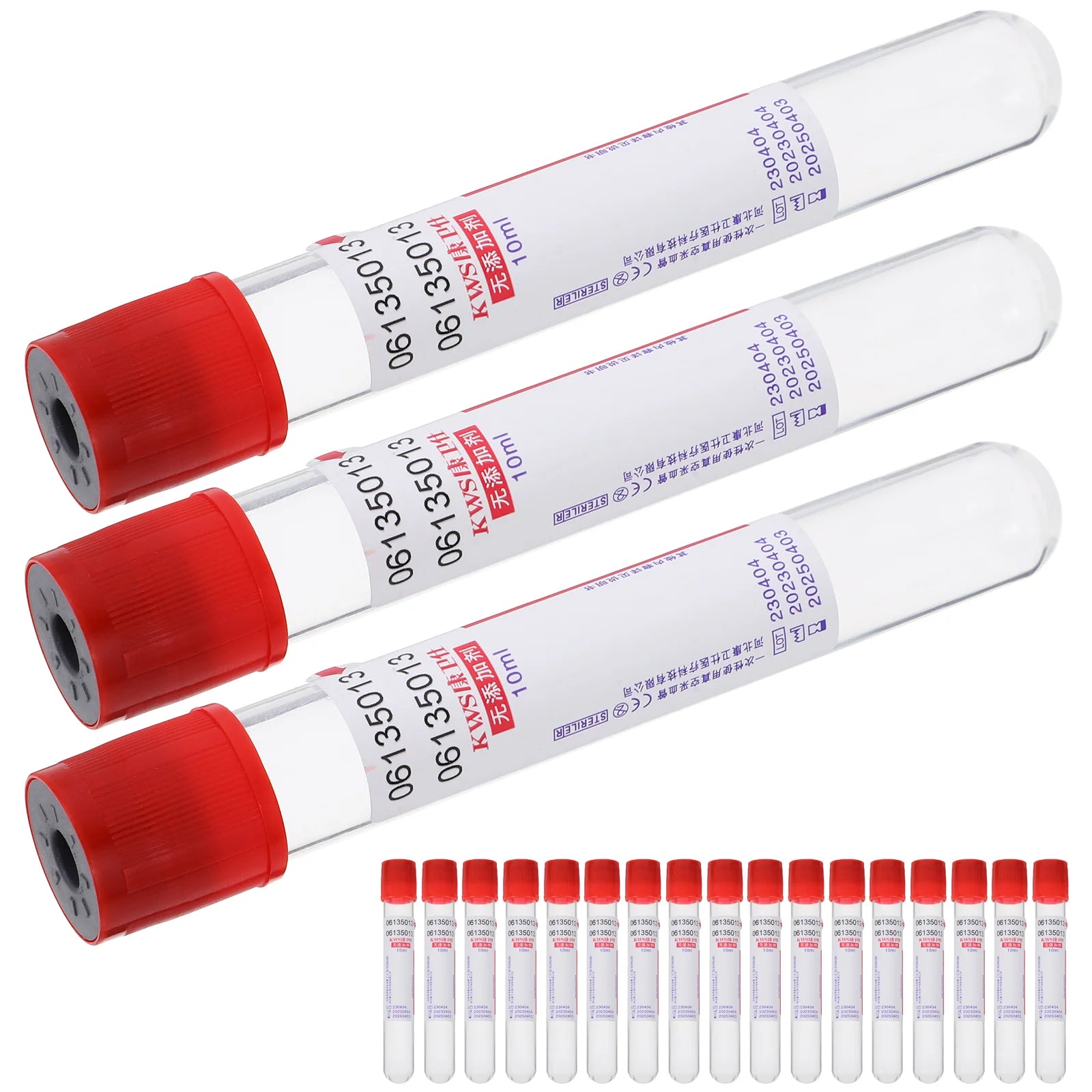 100 Pcs 10ml Blood Collection Tube Disposable Tubes Vacuum with Cover Test Glass Negative Pressure