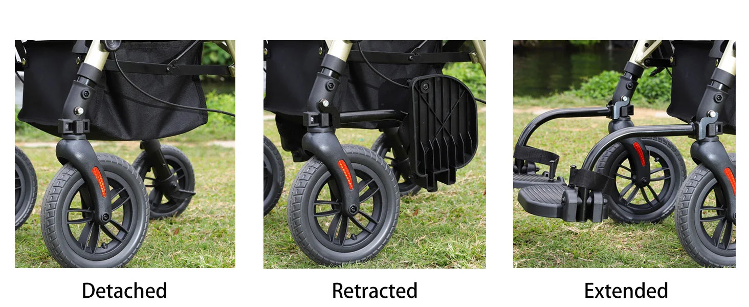 Lightweight 2 in 1 Rolling Walkers Wheelchair Combo for Adult, Transport Chair with Brakes, Adjustable Seat & Handle, 300lbs