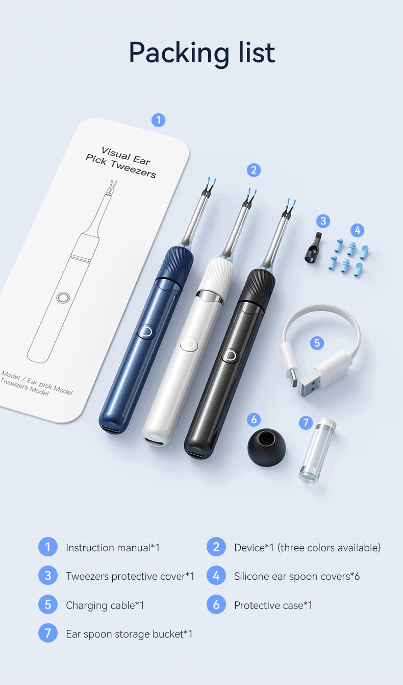 Ear Wax Removal 2-in-1 Visual Otoscope Ear Cleaner Tweezers with 6 Ear Spoon Earwax Removal Kit with Light  Ear Cleaner