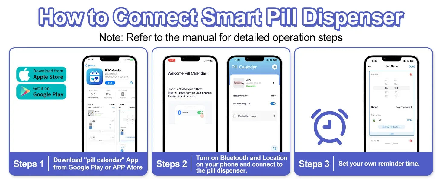 Bluetooth Connection Smart Electronic Pill Case Multi-functional Portable Timer Clock Pill Case 7 Days A Week Pill Box Dispenser