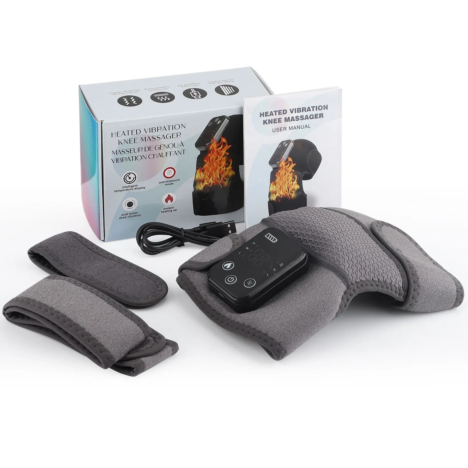 3 in 1 Vibration & Heating Shoulde Massager Blets Warmer Shoulder Hot Compress Massager Pads USB Charge