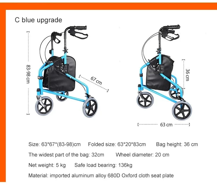 Elderly Training Walking Aids Can Sit Foldable Storage Walker Three Wheeled Carts Shopping Carts Are Portable And Lightweight