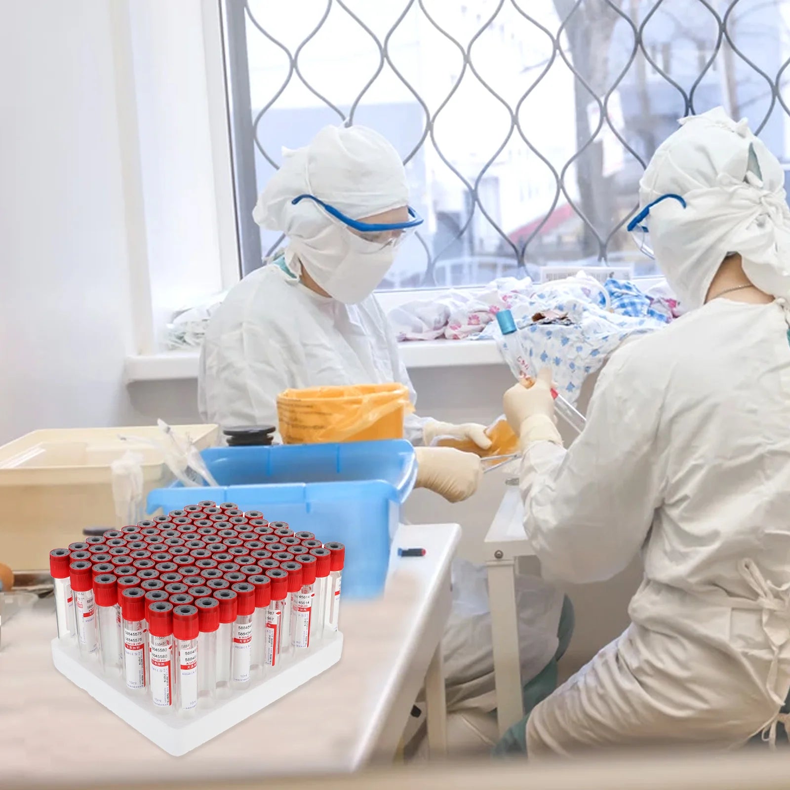 100 Pcs 10ml Blood Collection Tube Disposable Tubes Vacuum with Cover Test Glass Negative Pressure