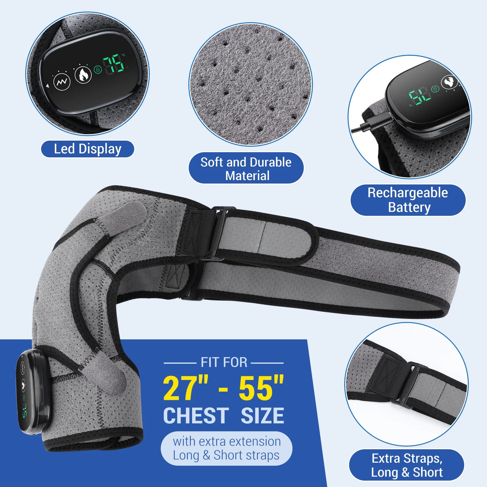 3 in 1 Vibration & Heating Shoulde Massager Blets Warmer Shoulder Hot Compress Massager Pads USB Charge