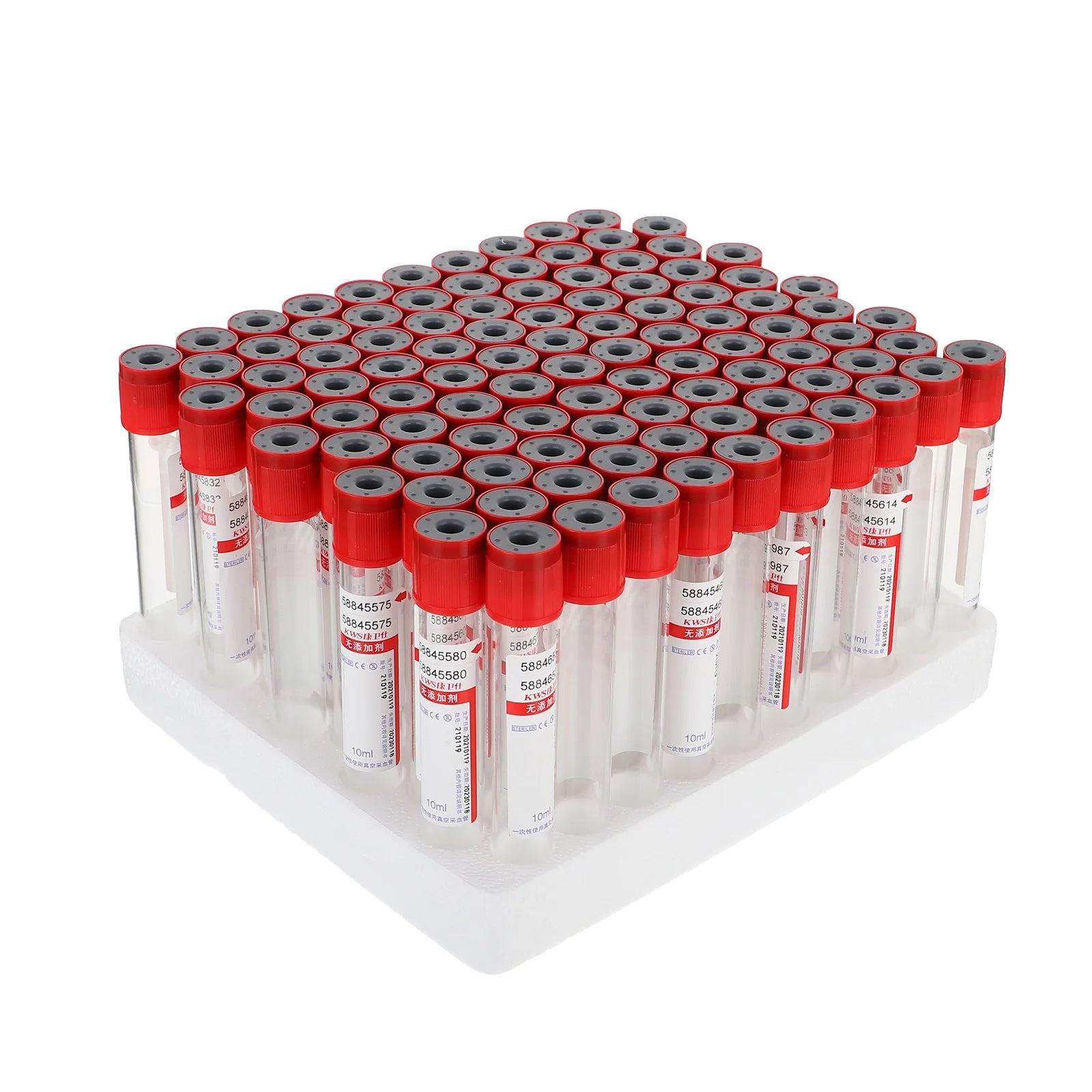 100 Pcs 10ml Blood Collection Tube Disposable Tubes Vacuum with Cover Test Glass Negative Pressure