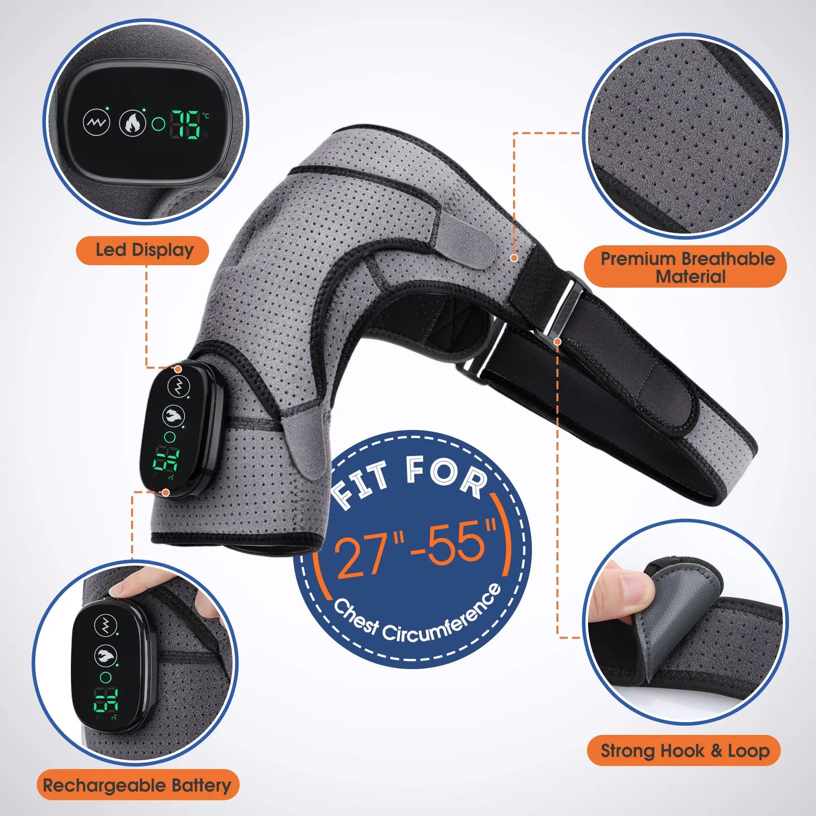 Electric Heating Shoulder Brace LED Display Vibration Shoulder Massage Support Belt Strap For Joint Brace Care Muscle Relaxation