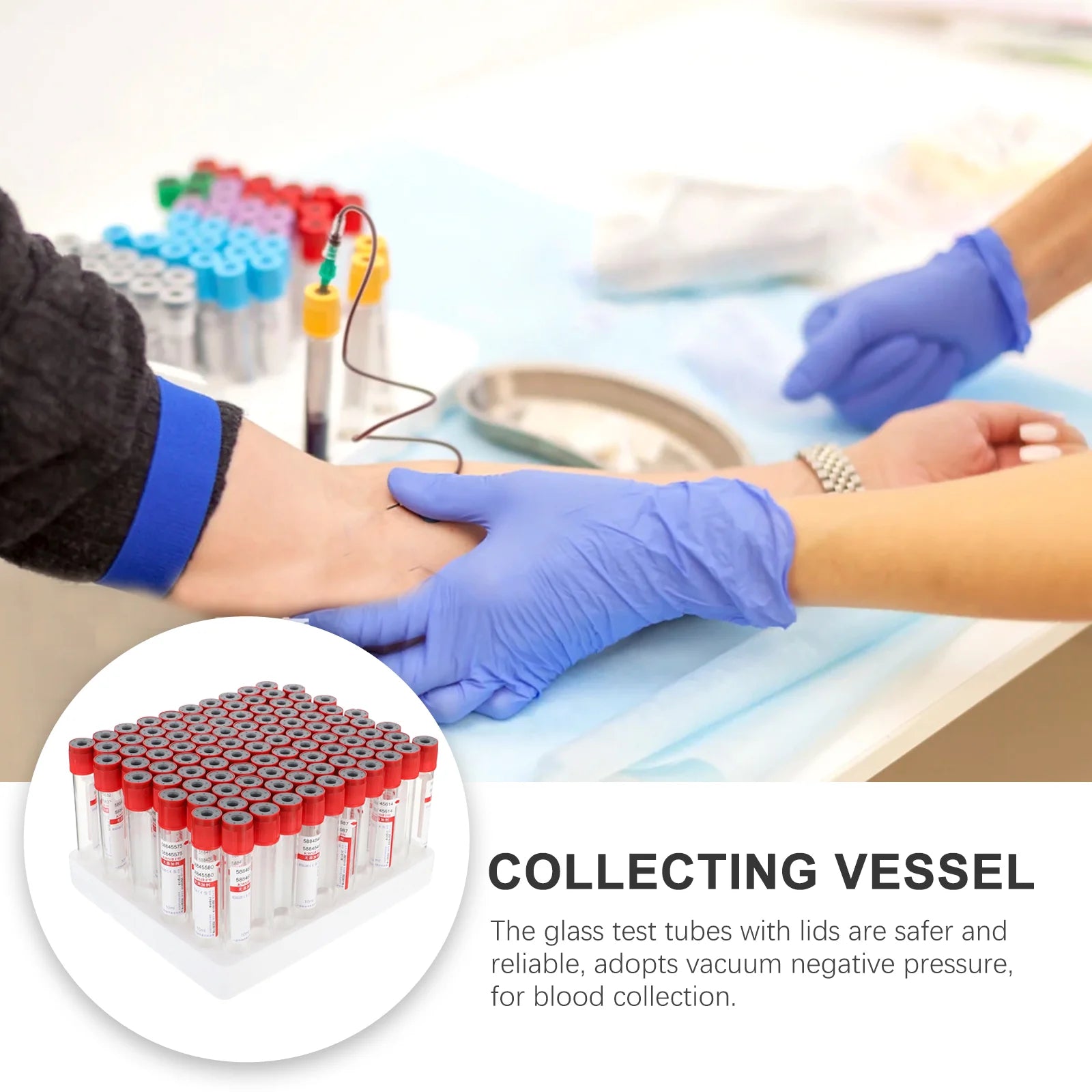 100 Pcs 10ml Blood Collection Tube Disposable Tubes Vacuum with Cover Test Glass Negative Pressure