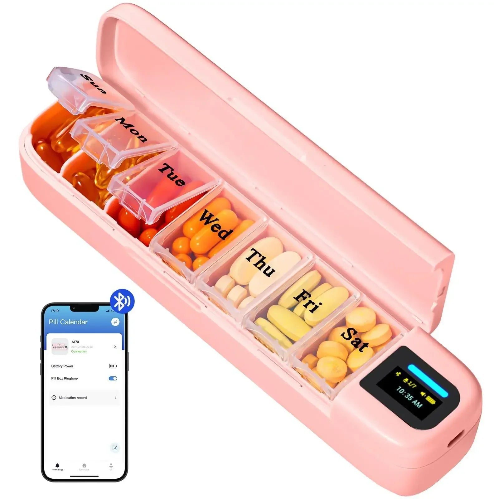Bluetooth Connection Smart Electronic Pill Case Multi-functional Portable Timer Clock Pill Case 7 Days A Week Pill Box Dispenser