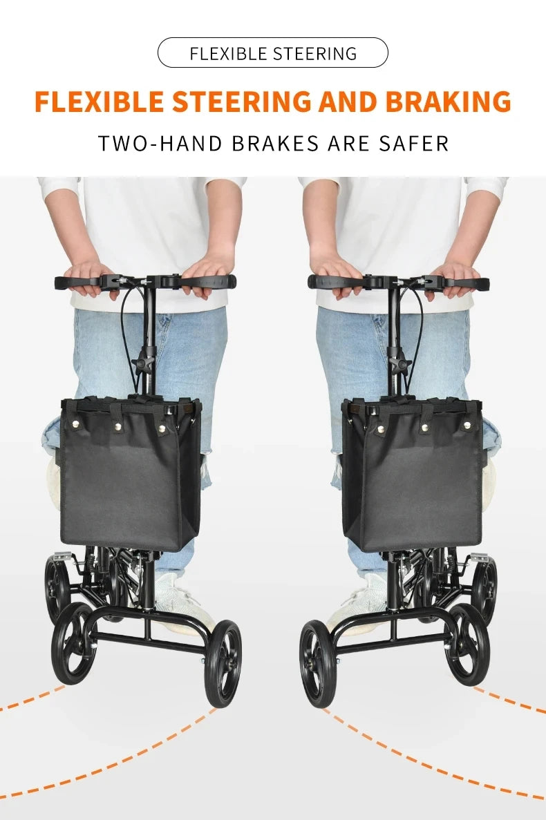 Elderly Disabled Knee Walker Foldable Seated Training Household Auxiliary Training Crutches Wheeled Trolley Four-wheeled Walker