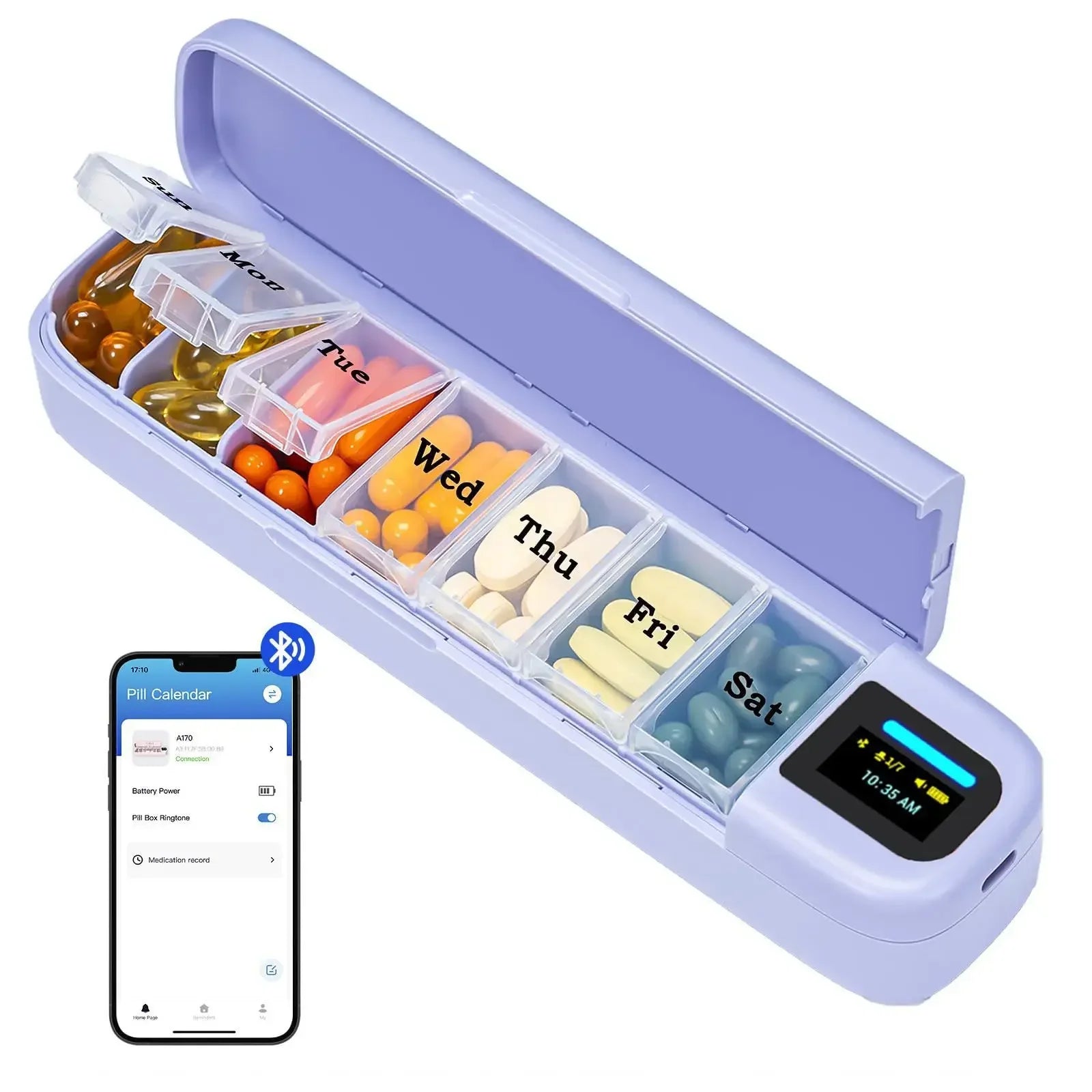 Bluetooth Connection Smart Electronic Pill Case Multi-functional Portable Timer Clock Pill Case 7 Days A Week Pill Box Dispenser