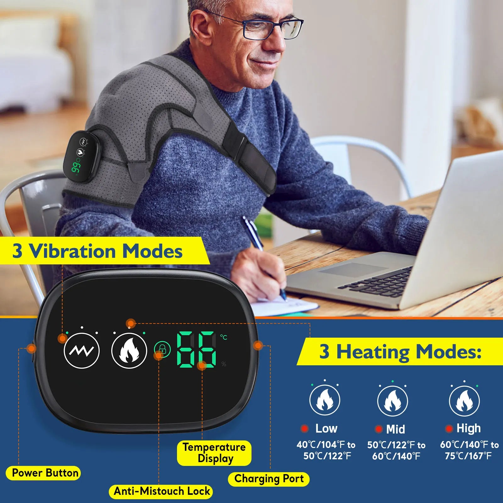 3 in 1 Vibration & Heating Shoulde Massager Blets Warmer Shoulder Hot Compress Massager Pads USB Charge