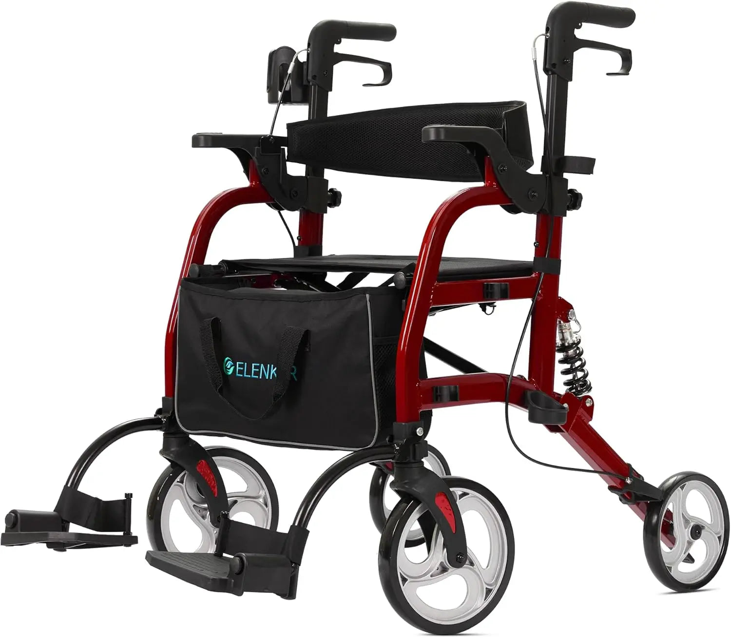 2 in 1 Rollator Walker & Transport Chair for Seniors, Folding Rolling Walker Wheelchair Combo