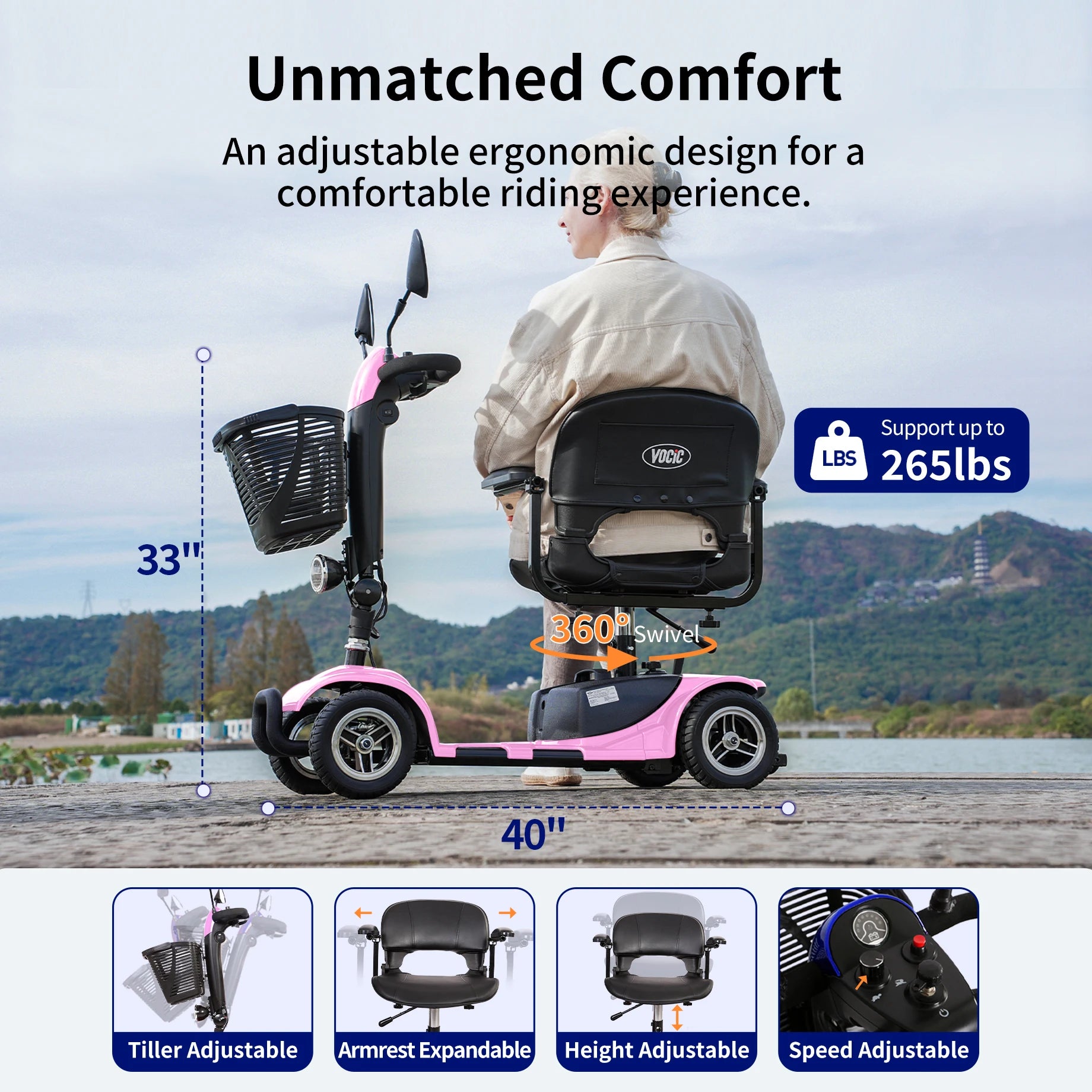 4 Wheel Mobility Scooter, Electric Powered Chargeable Electric Mobility Scooters, Heavy Duty Foldable Motorized Scooter