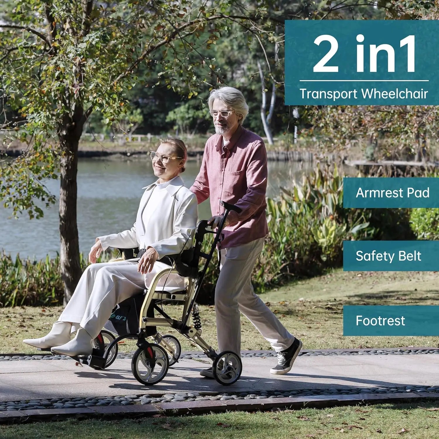 2 in 1 Rollator Walker & Transport Chair for Seniors, Folding Rolling Walker Wheelchair Combo